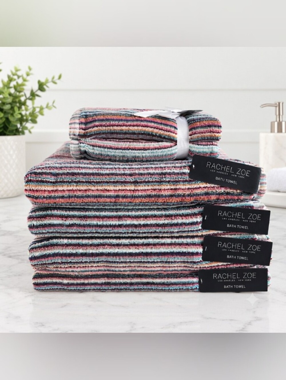 6pc Rachel Zoe Cotton Striped Multicolored Bath Towel Set